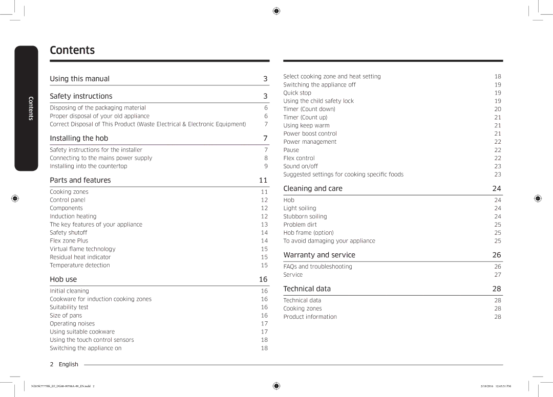 Samsung NZ63K7777BK/EF manual Contents 