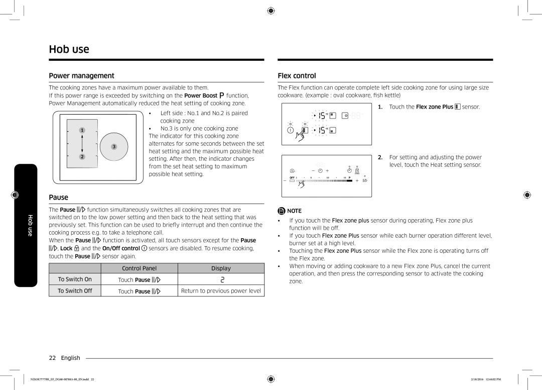 Samsung NZ63K7777BK/EF manual Power management, Pause, Flex control 