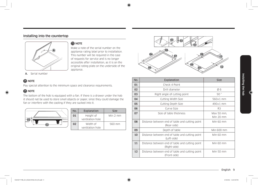 Samsung NZ63K7777BK/EF manual Installing into the countertop 