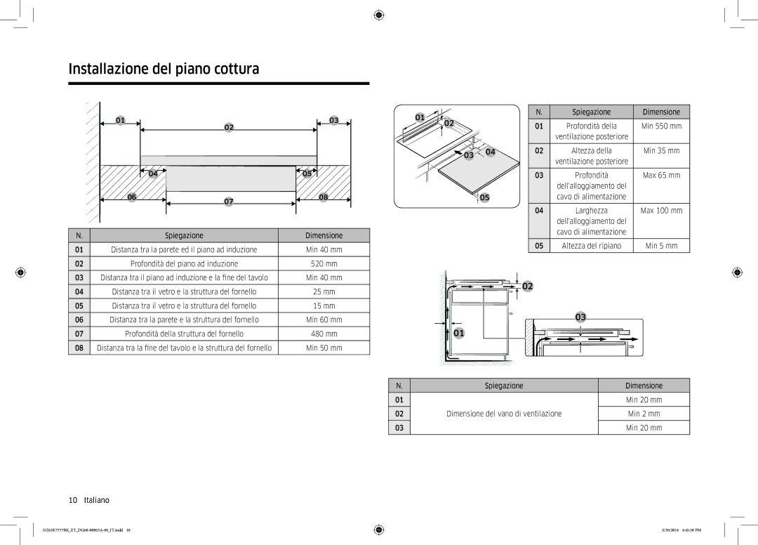 Samsung NZ63K7777BK/ET manual Min 40 mm 