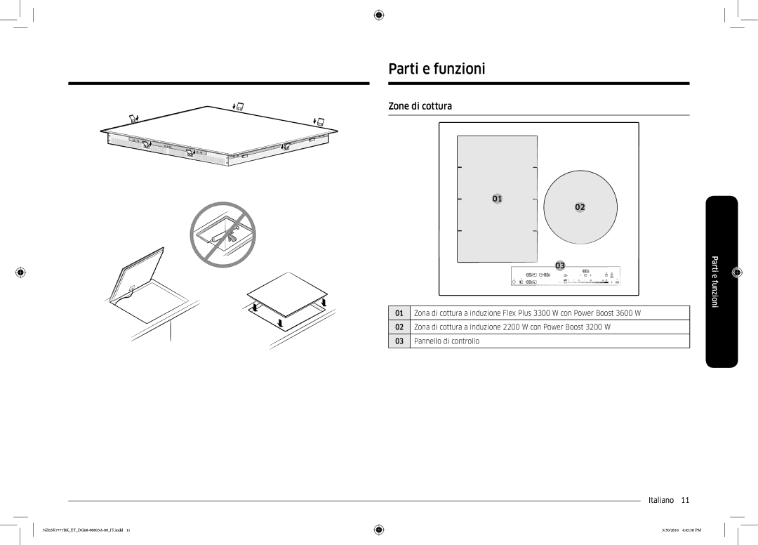 Samsung NZ63K7777BK/ET manual Parti e funzioni, Zone di cottura 