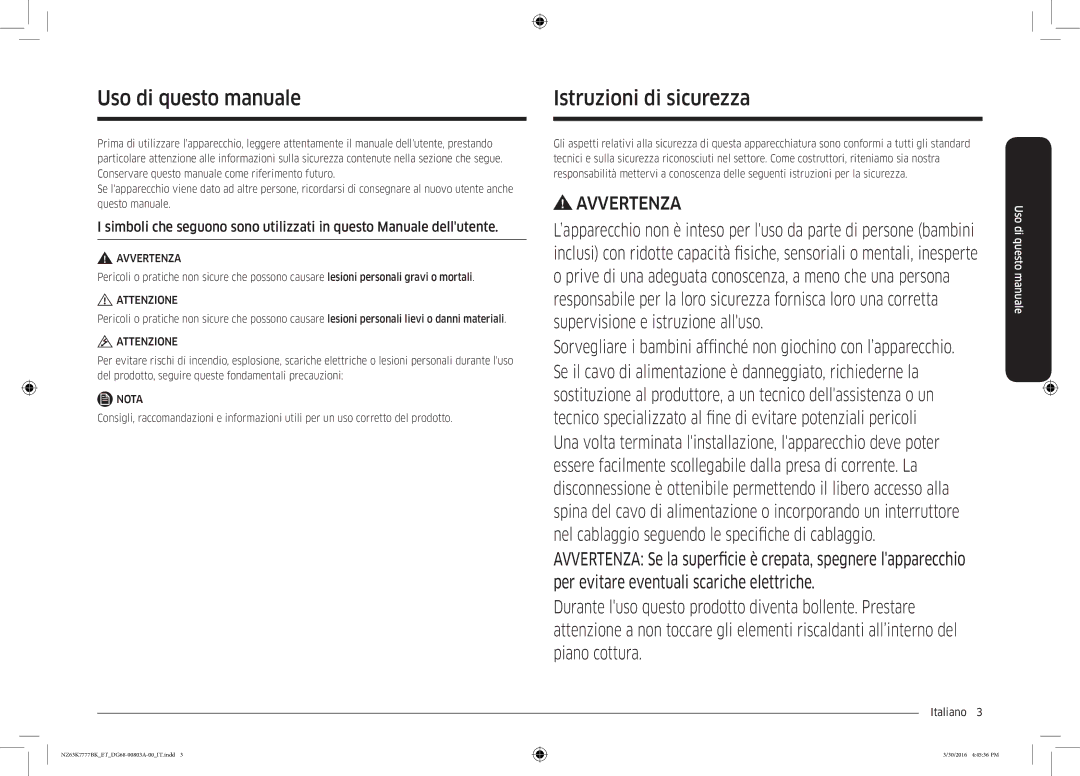 Samsung NZ63K7777BK/ET Uso di questo manuale, Istruzioni di sicurezza 