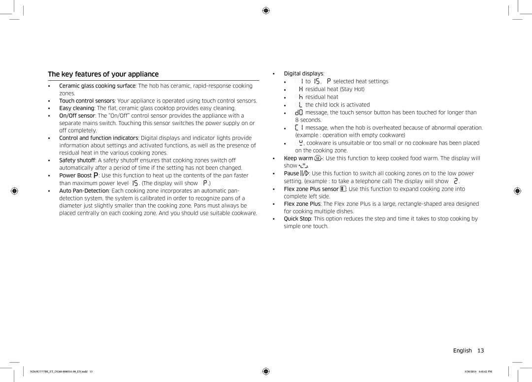 Samsung NZ63K7777BK/ET manual Key features of your appliance 