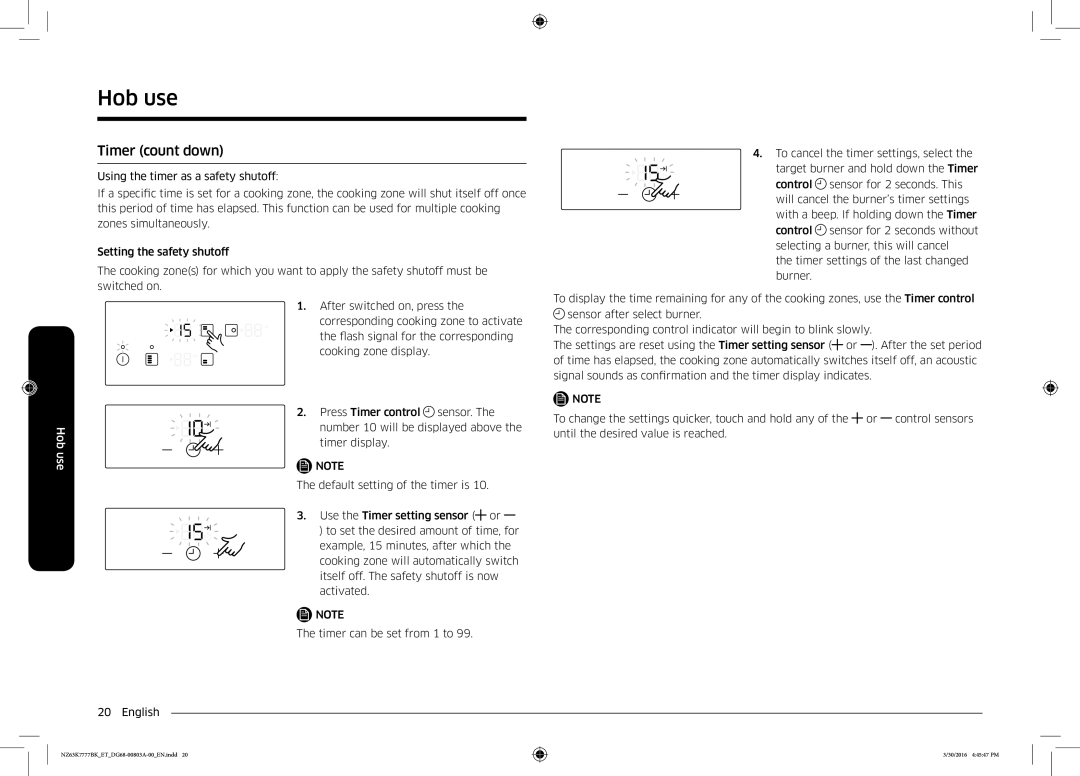 Samsung NZ63K7777BK/ET manual Timer count down 