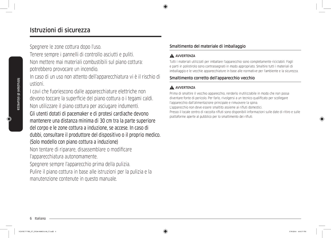 Samsung NZ63K7777BK/ET manual Smaltimento del materiale di imballaggio, Smaltimento corretto dellapparecchio vecchio 