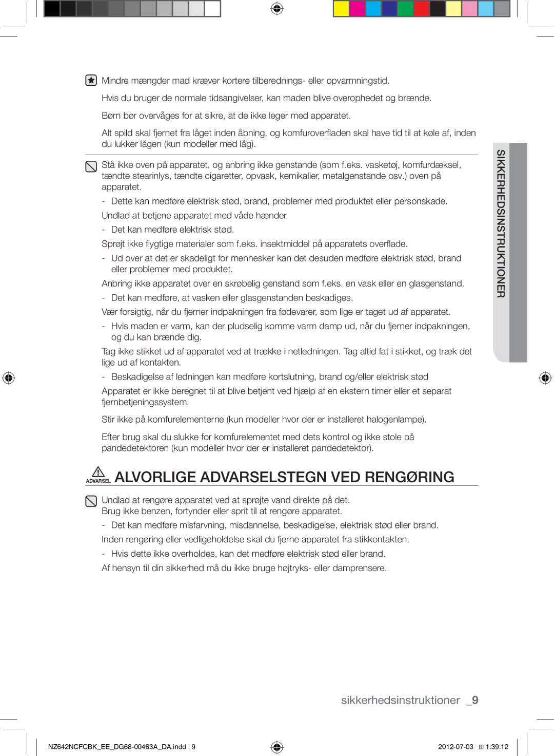 Samsung NZ642NCFCBK/EE manual Sikkerhedsinstruktioner 