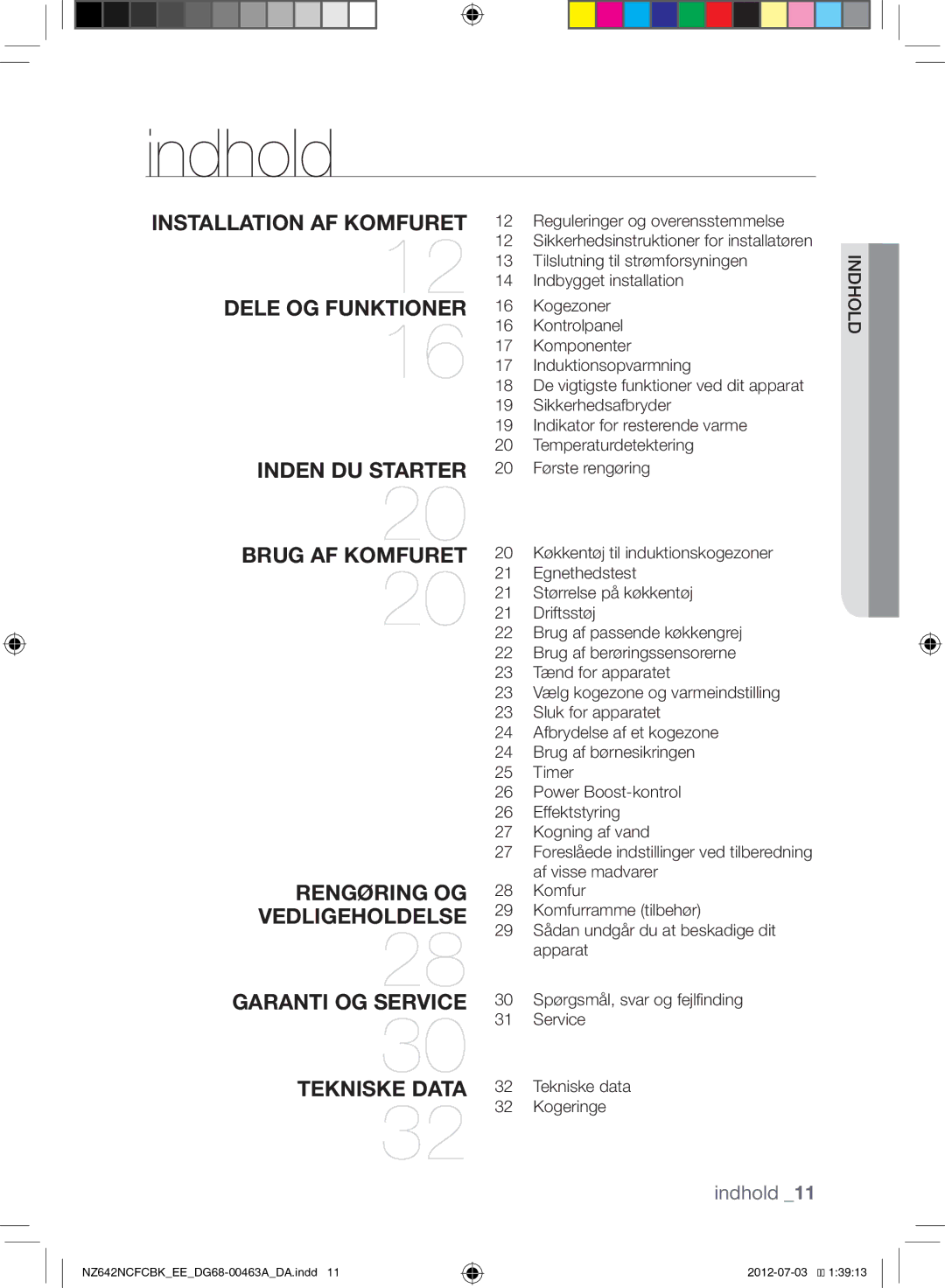 Samsung NZ642NCFCBK/EE manual Indhold 