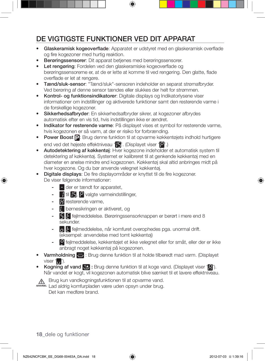 Samsung NZ642NCFCBK/EE manual DE Vigtigste Funktioner VED DIT Apparat, 18dele og funktioner 