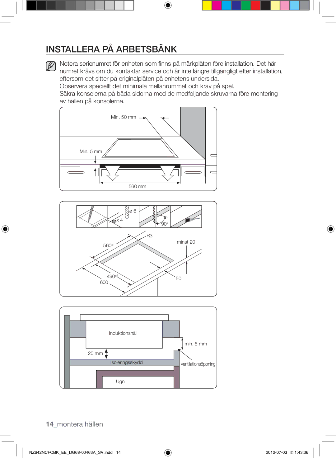 Samsung NZ642NCFCBK/EE manual Installera PÅ Arbetsbänk, 14montera hällen 