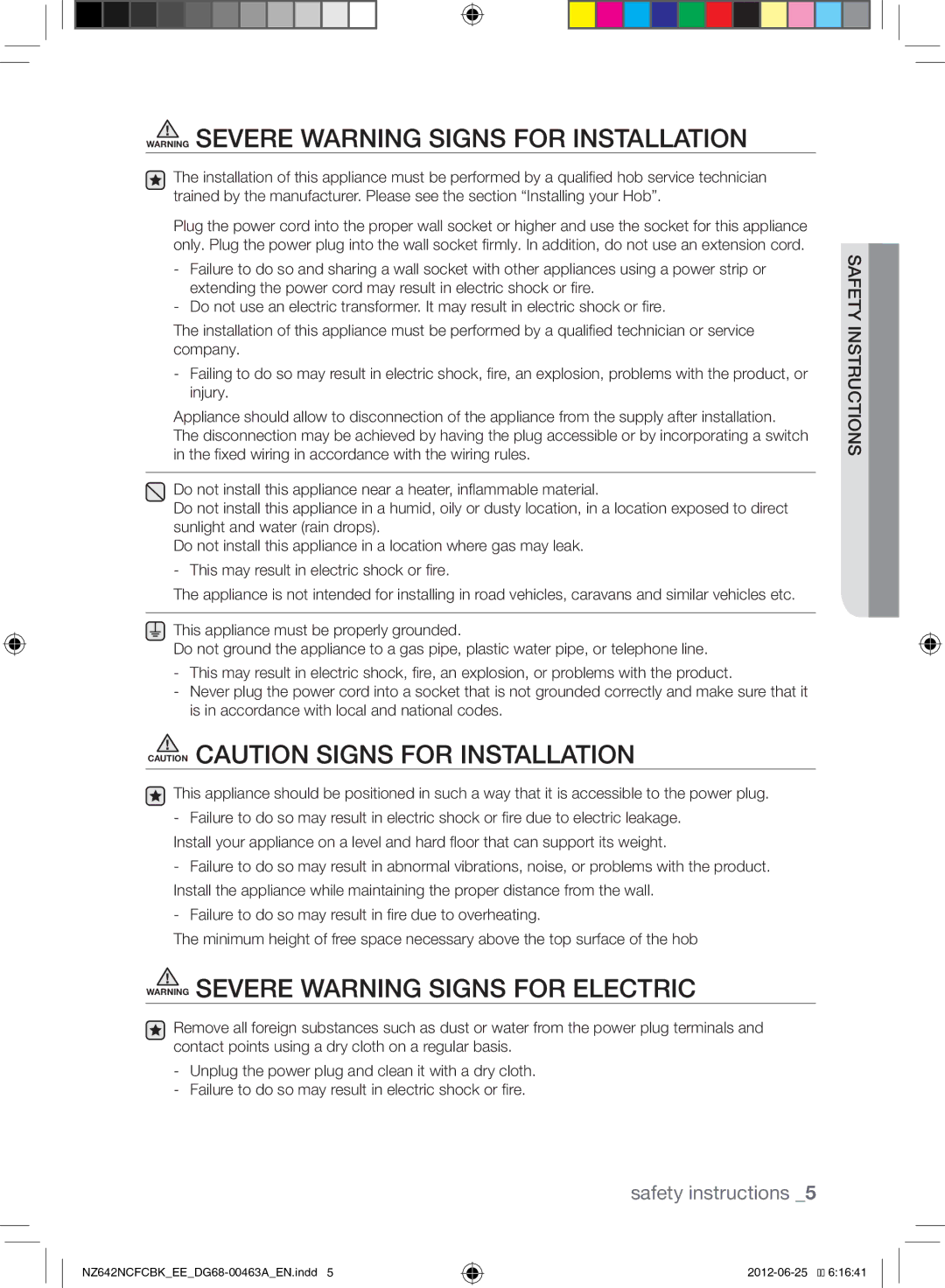 Samsung NZ642NCFCBK/EE manual Safety instructions 