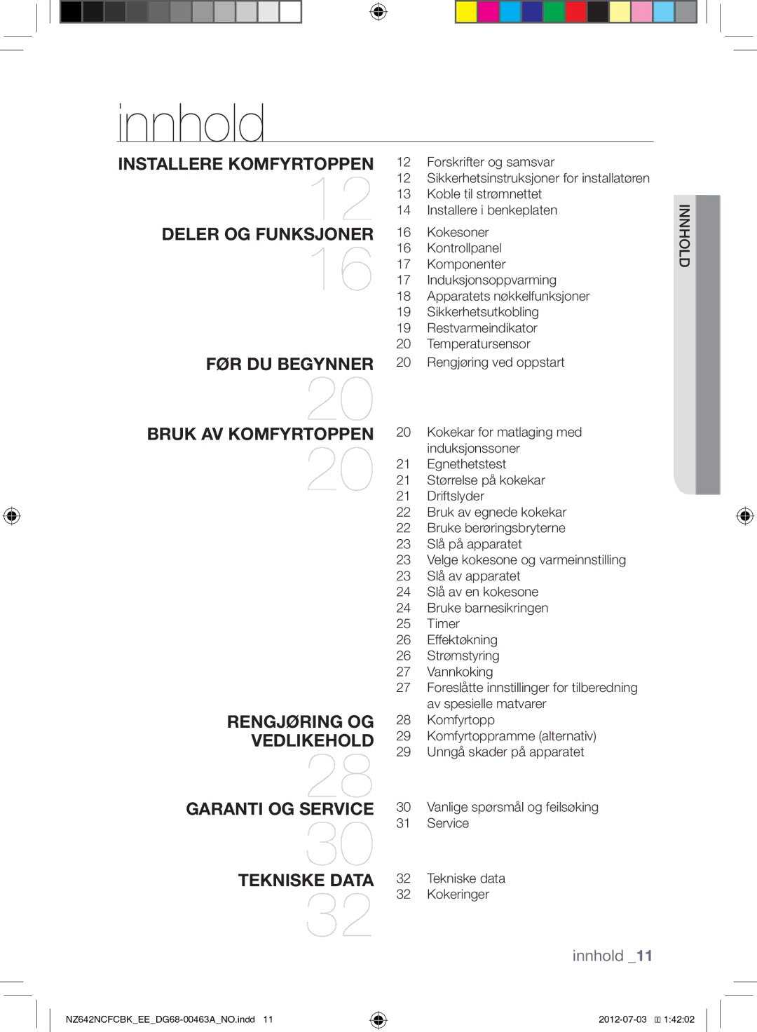 Samsung NZ642NCFCBK/EE manual Innhold 