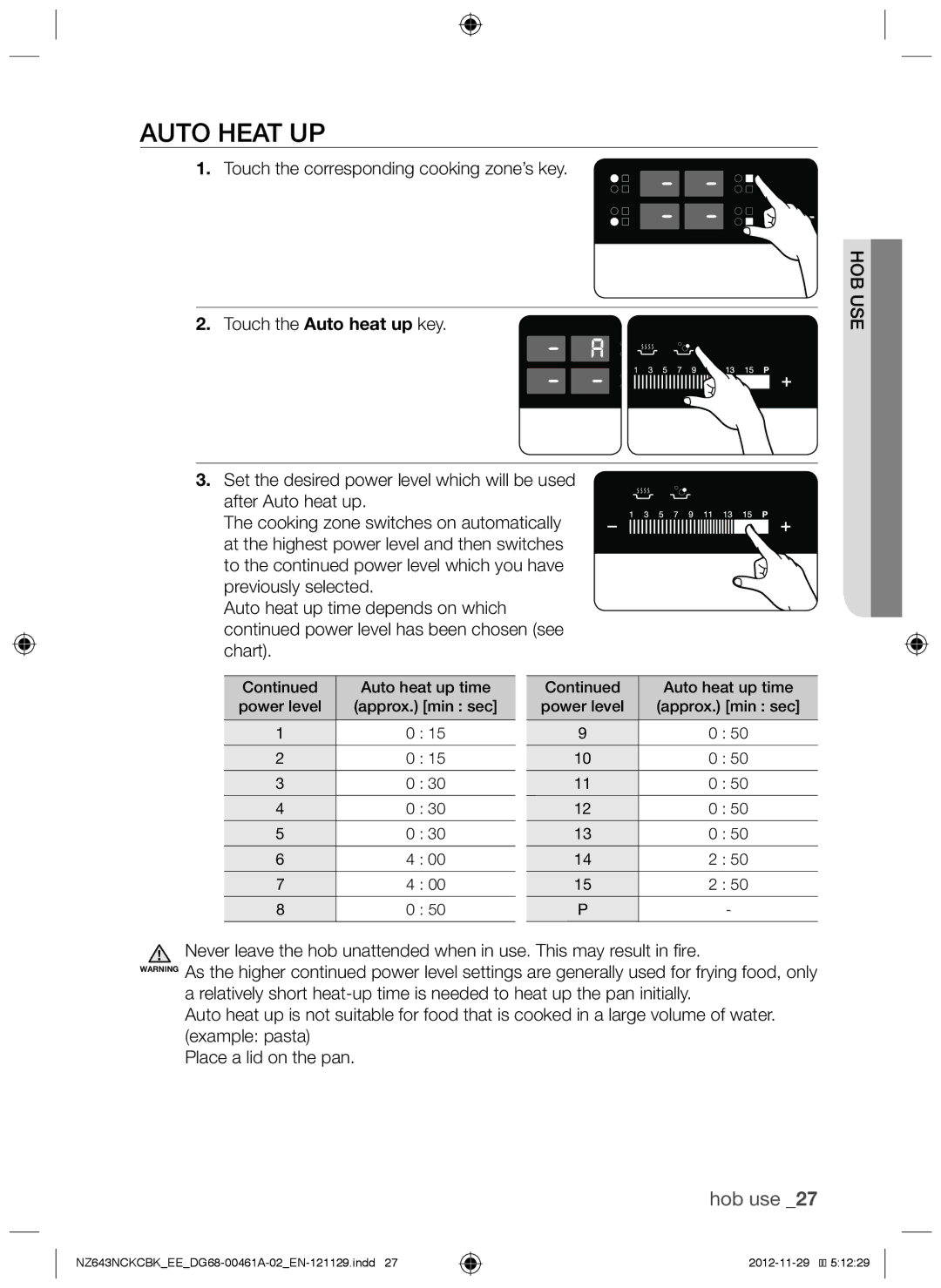 Samsung NZ643NCNCBK/EE, NZ643NCKCBK/EE manual Auto heat up 