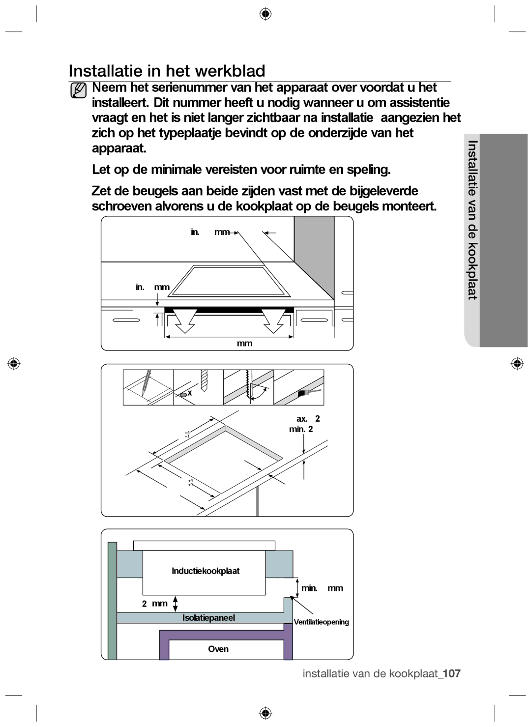 Samsung NZ64F3NM1AB/UR manual Installatie in het werkblad 