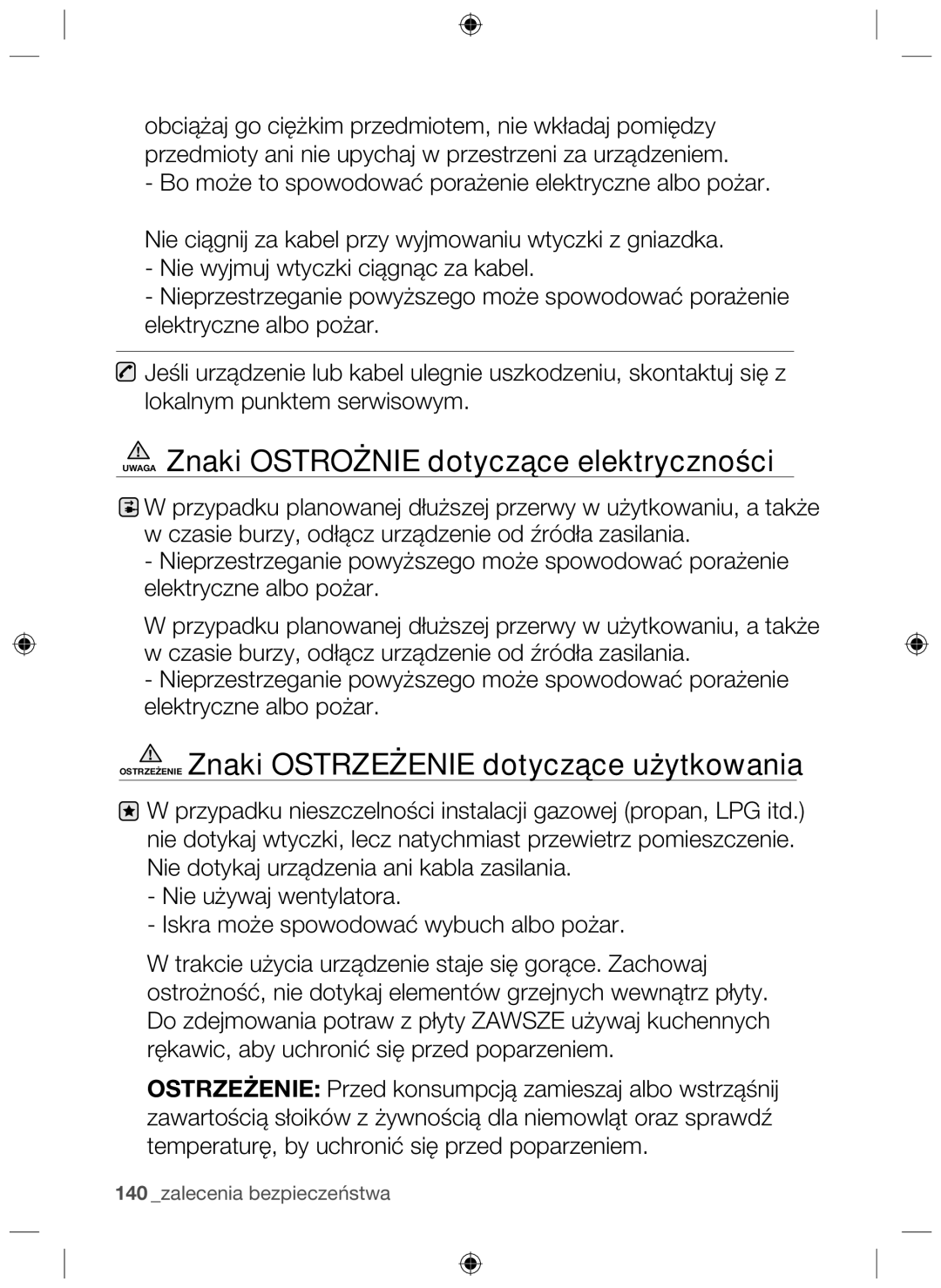 Samsung NZ64F3NM1AB/UR Uwaga Znaki Ostrożnie dotyczące elektryczności, Ostrzeżenie Znaki Ostrzeżenie dotyczące użytkowania 