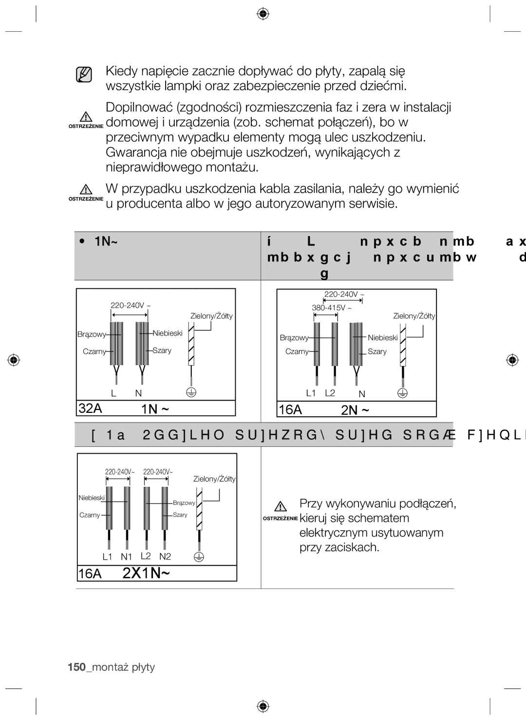 Samsung NZ64F3NM1AB/UR manual Przy wykonywaniu podłączeń, Ostrzeżenie kieruj się schematem 