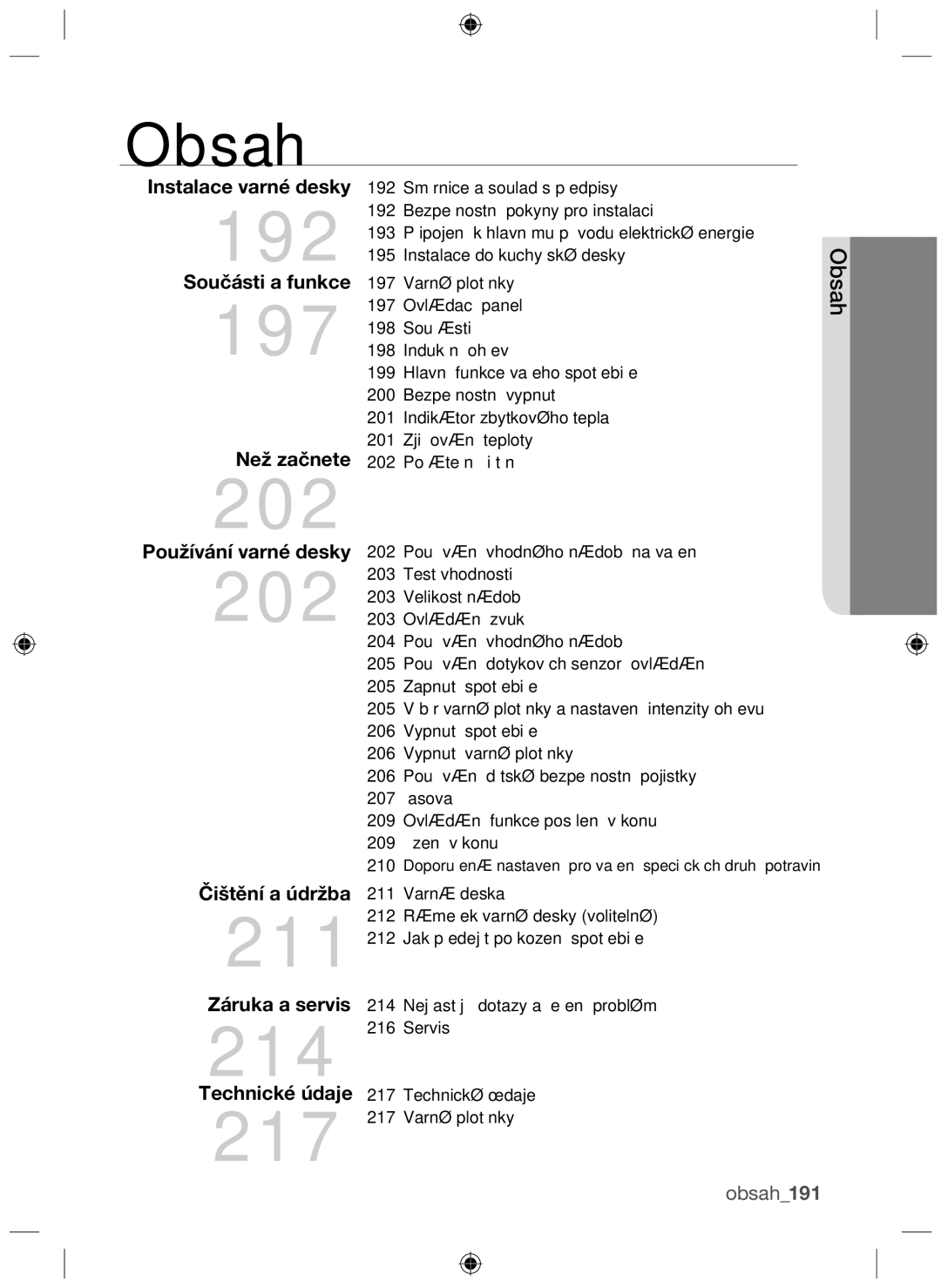 Samsung NZ64F3NM1AB/UR manual 192, Obsah 