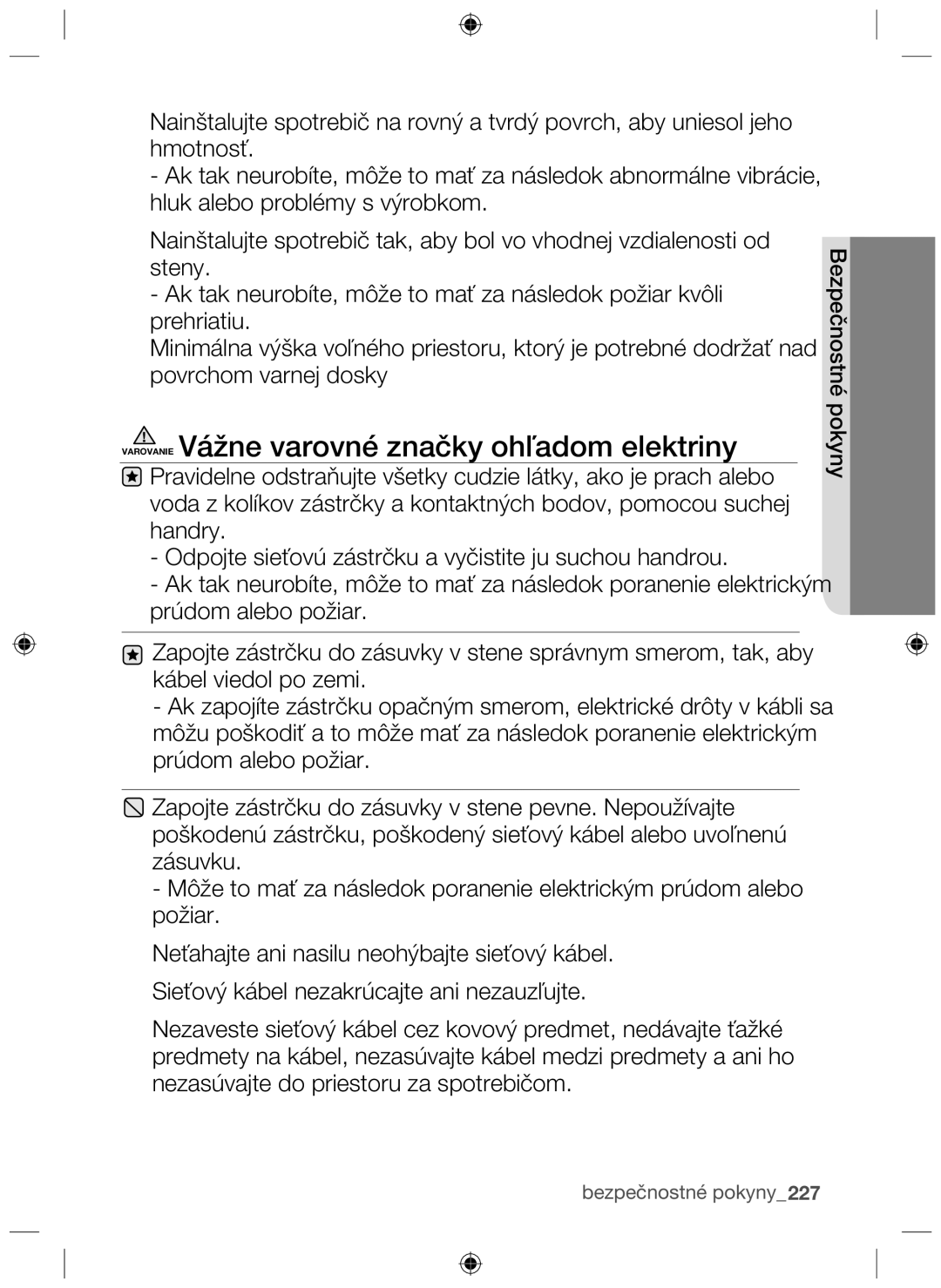 Samsung NZ64F3NM1AB/UR manual Varovanie Vážne varovné značky ohľadom elektriny 