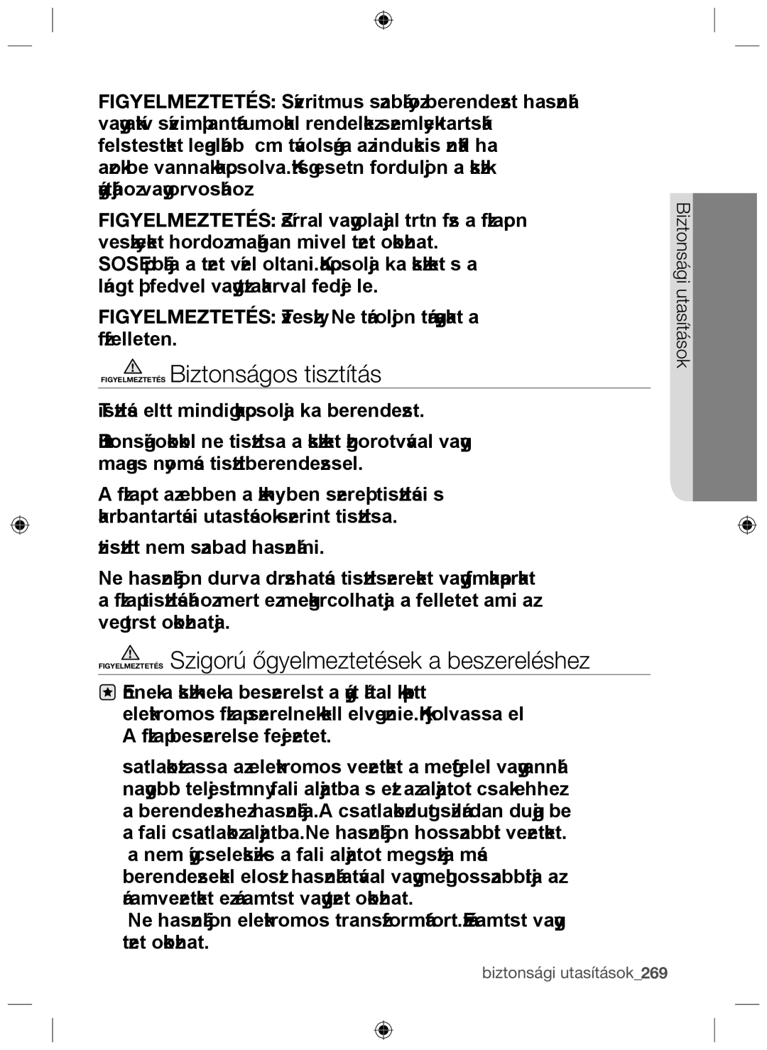 Samsung NZ64F3NM1AB/UR manual Figyelmeztetés Biztonságos tisztítás 