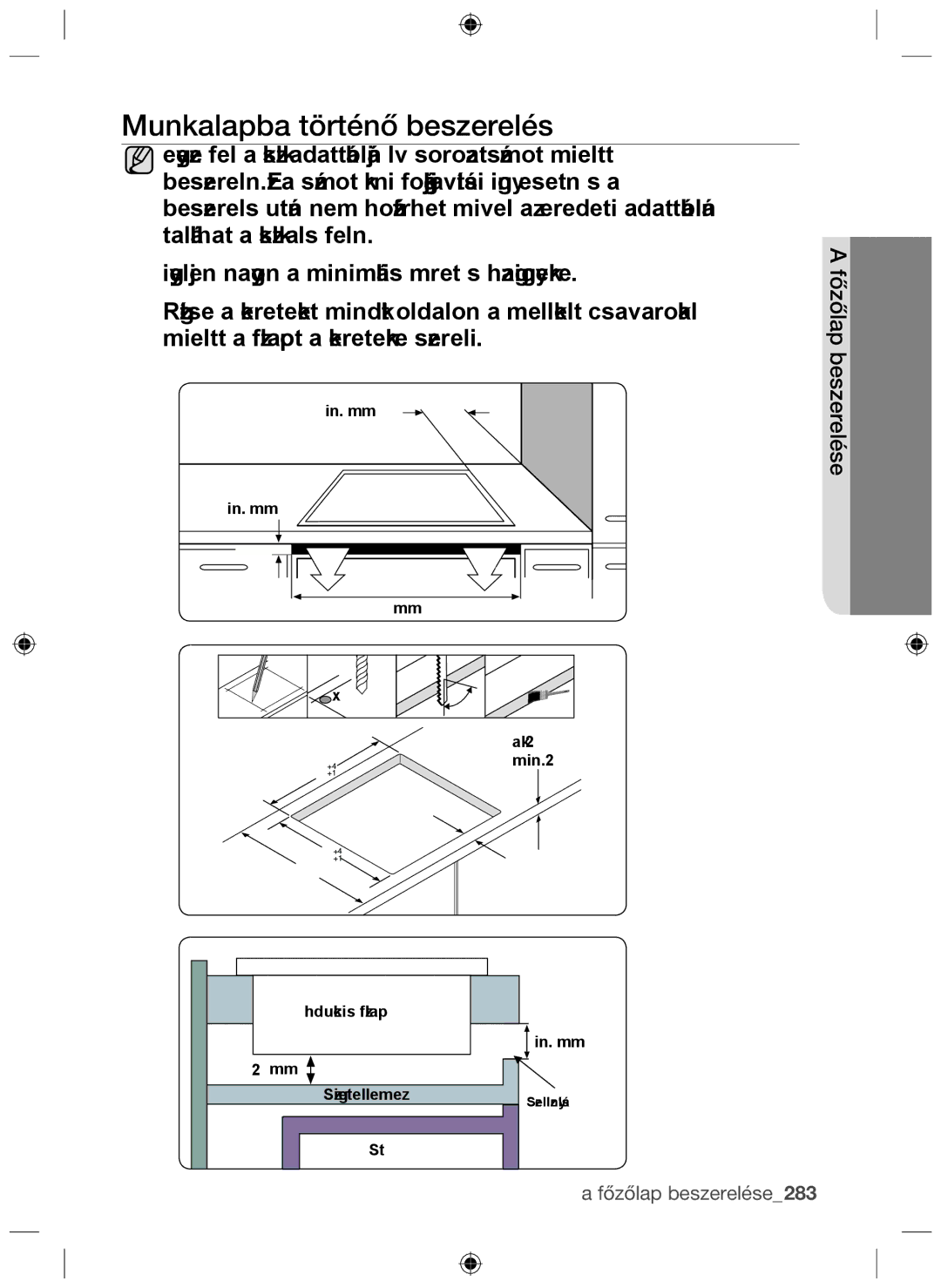 Samsung NZ64F3NM1AB/UR manual Munkalapba történő beszerelés 