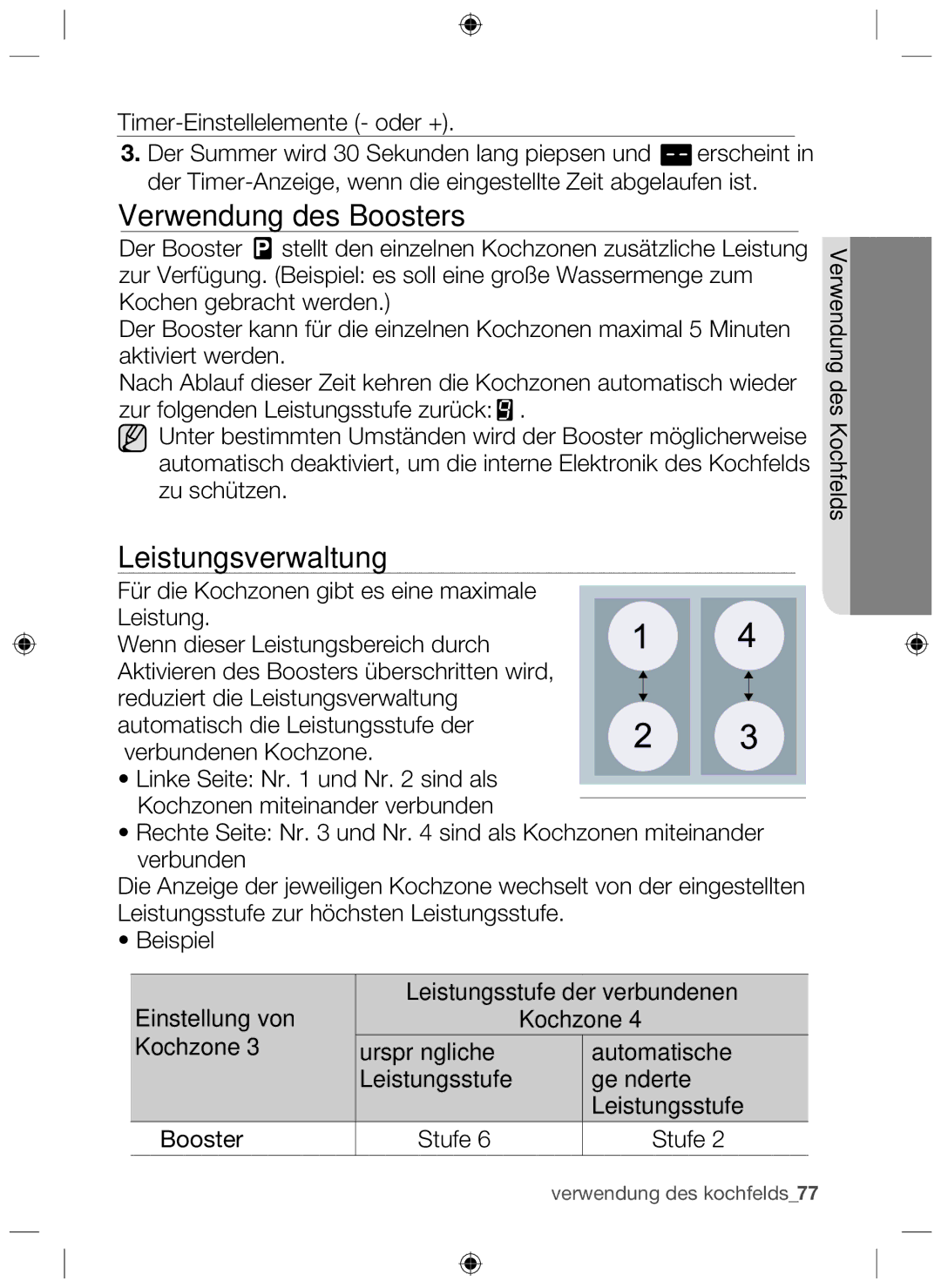 Samsung NZ64F3NM1AB/UR manual Verwendung des Boosters, Leistungsverwaltung 