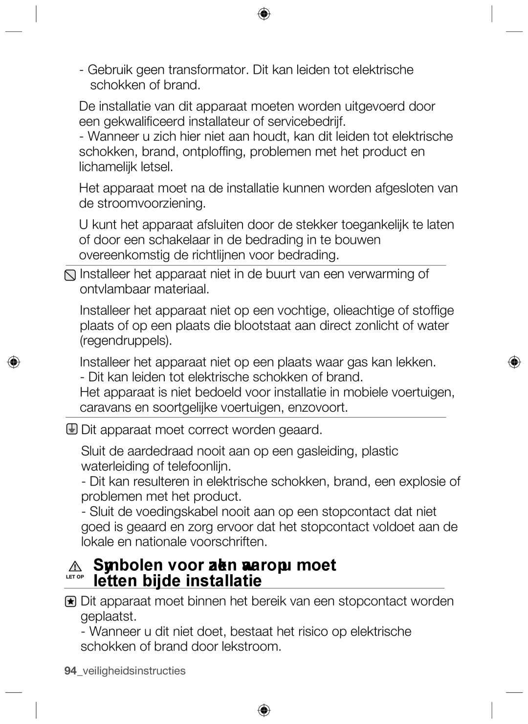 Samsung NZ64F3NM1AB/UR manual 94veiligheidsinstructies 