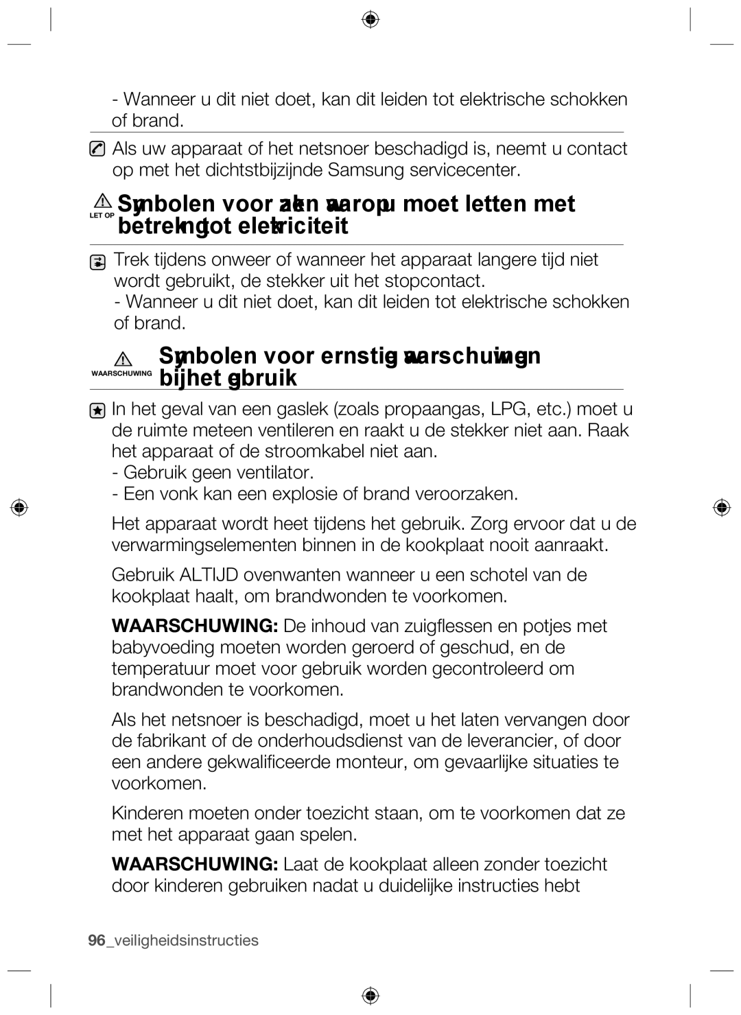 Samsung NZ64F3NM1AB/UR manual 96veiligheidsinstructies 