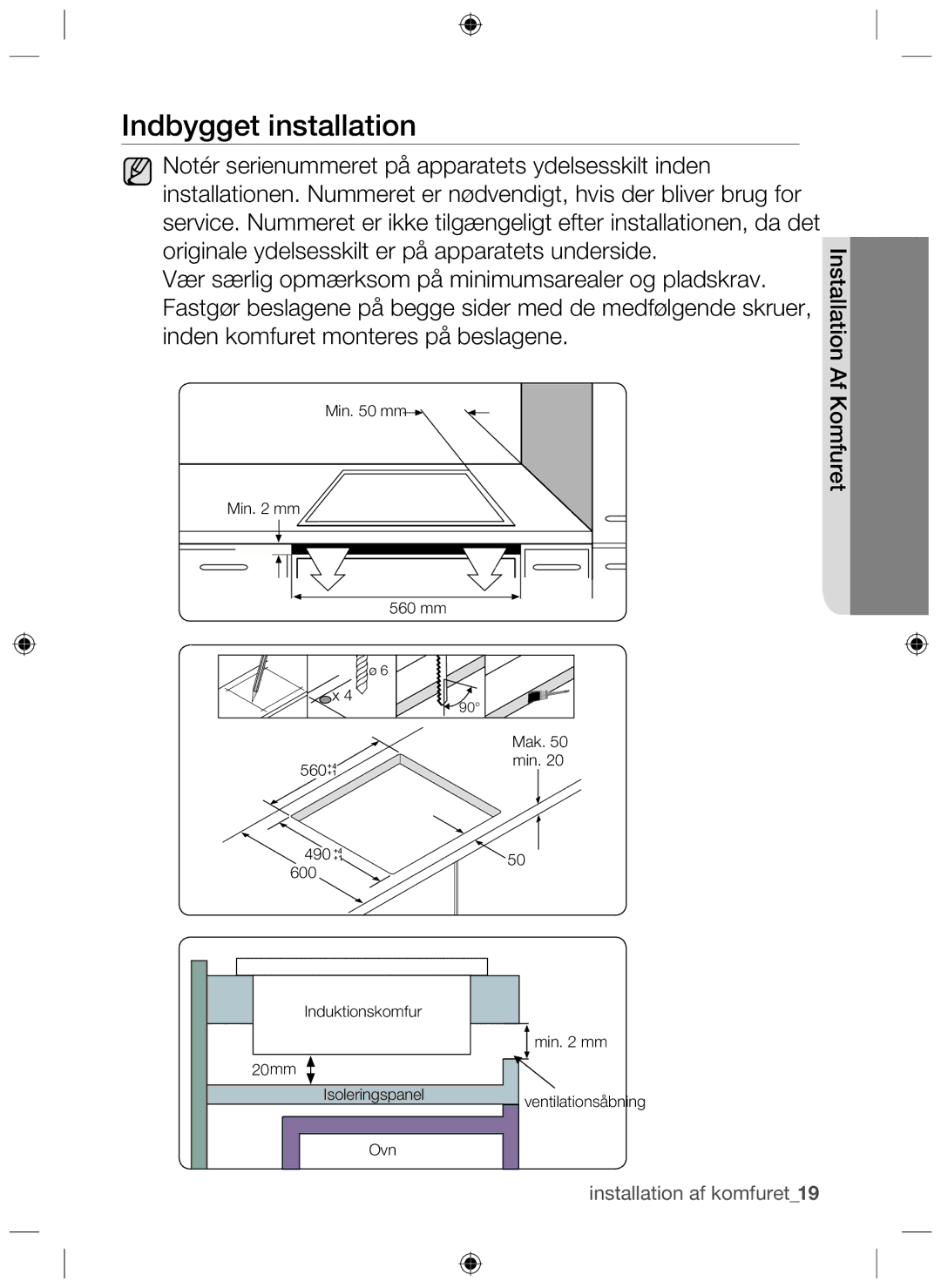 Samsung NZ64H37070K/EE manual Indbygget installation 