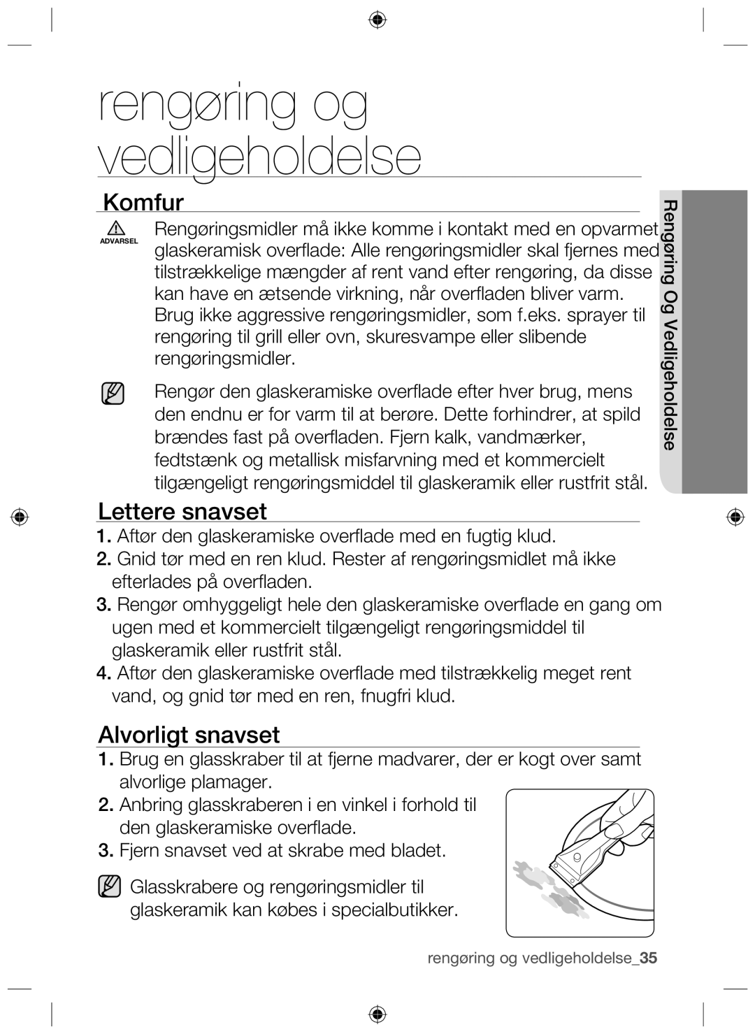 Samsung NZ64H37070K/EE manual Komfur, Lettere snavset, Alvorligt snavset 