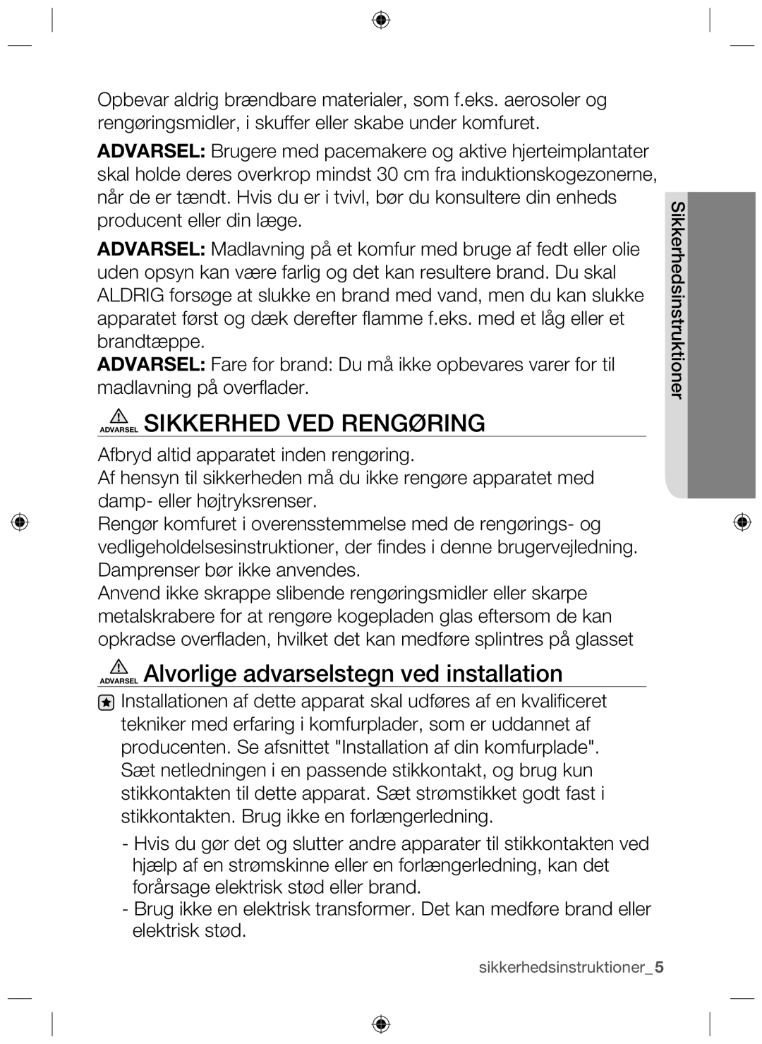 Samsung NZ64H37070K/EE manual Sikkerhedsinstruktioner 