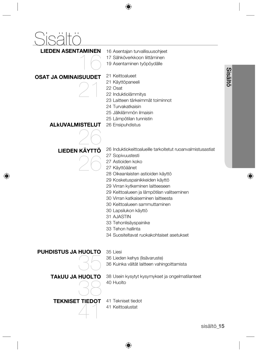 Samsung NZ64H37070K/EE manual Sisältö, Osat JA Ominaisuudet 