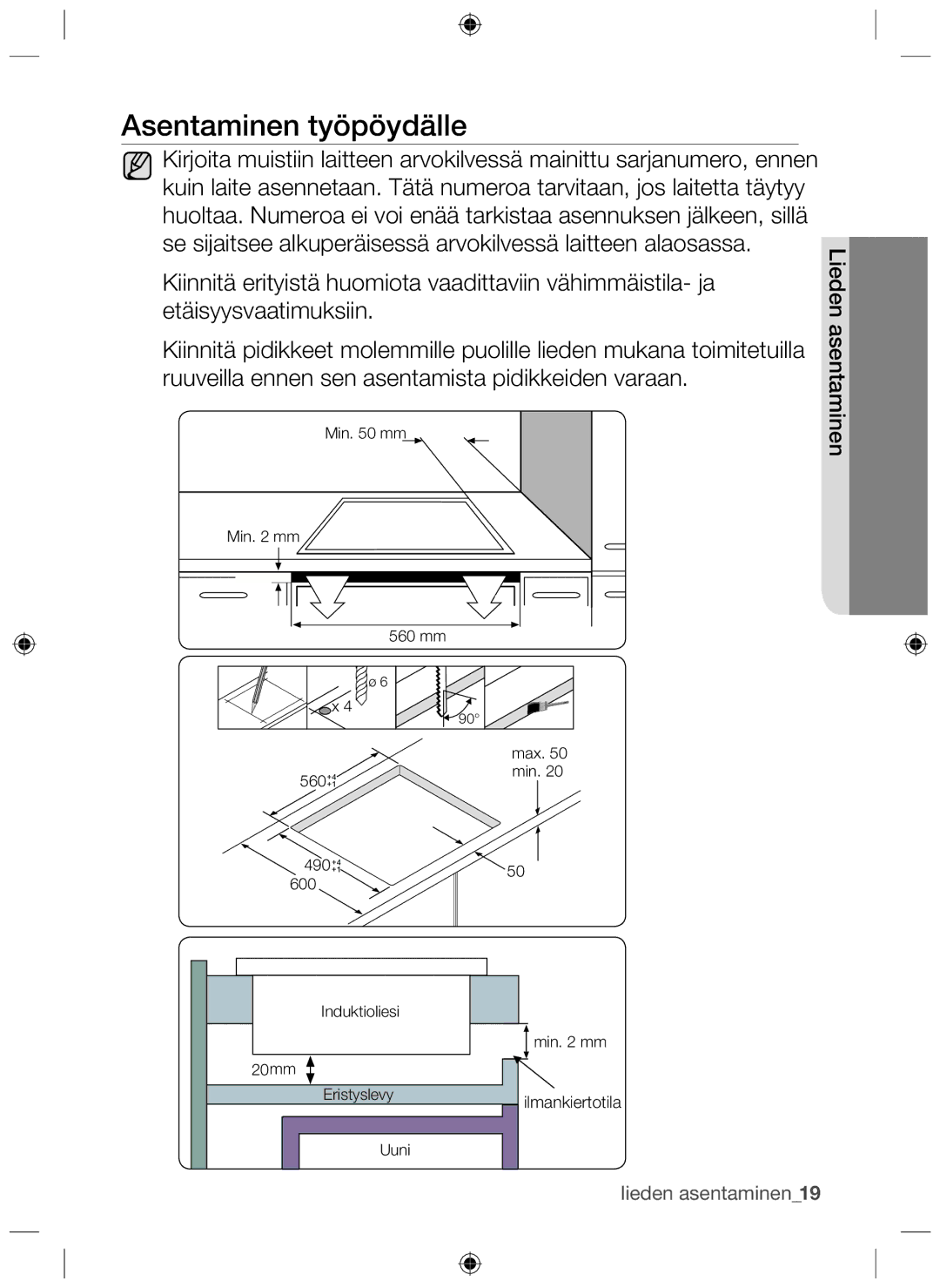 Samsung NZ64H37070K/EE manual Asentaminen työpöydälle 