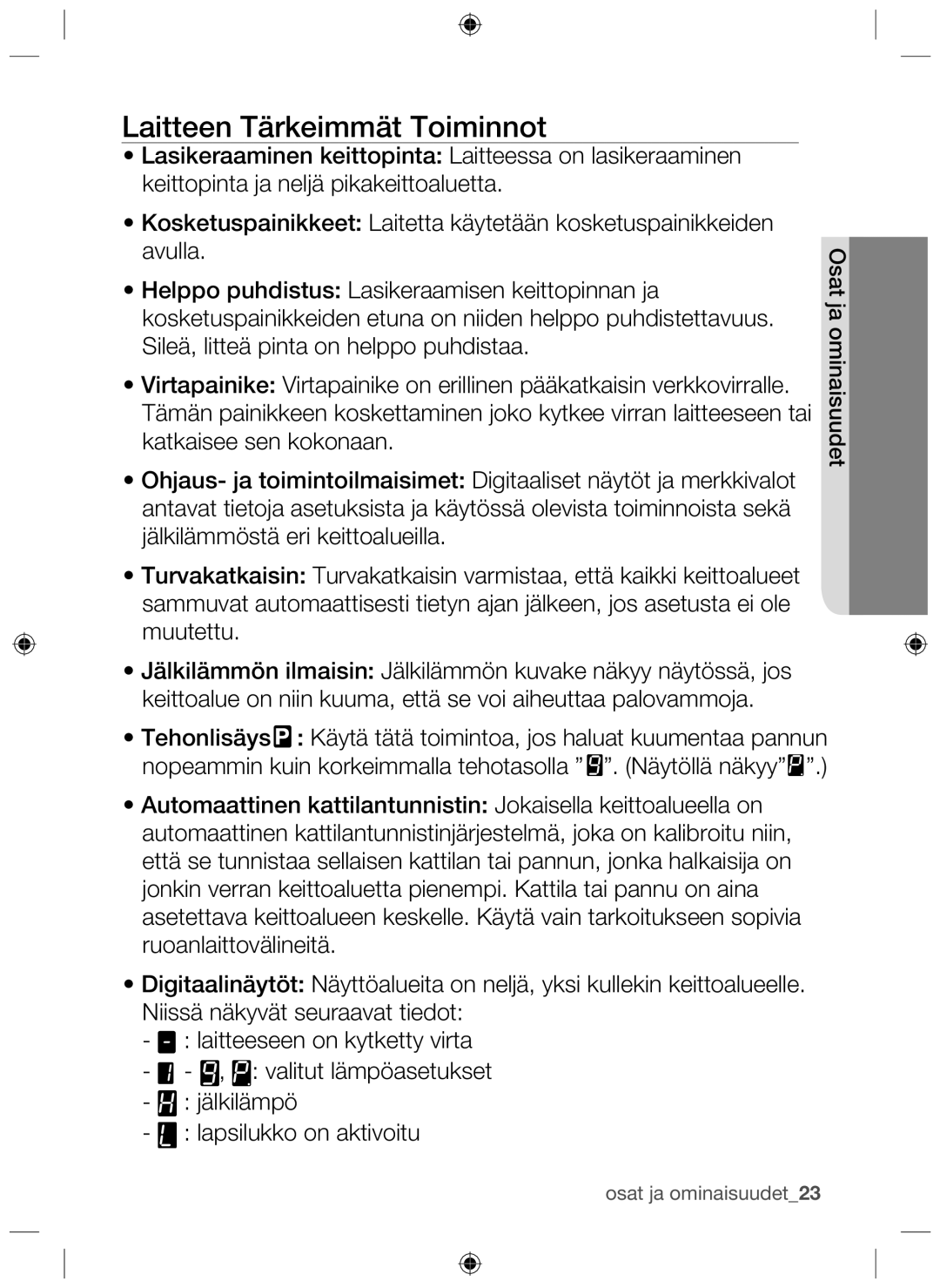 Samsung NZ64H37070K/EE manual Laitteen Tärkeimmät Toiminnot 