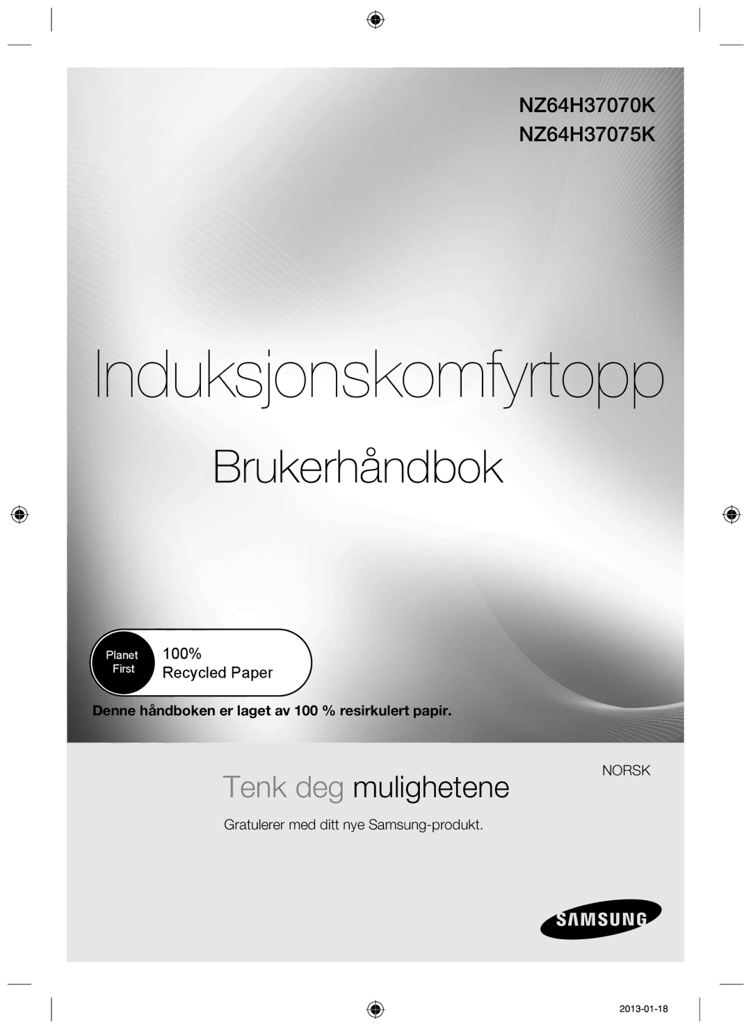 Samsung NZ64H37070K/EE manual Induktionskomfur 