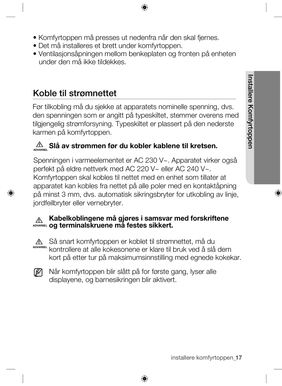 Samsung NZ64H37070K/EE manual Koble til strømnettet 