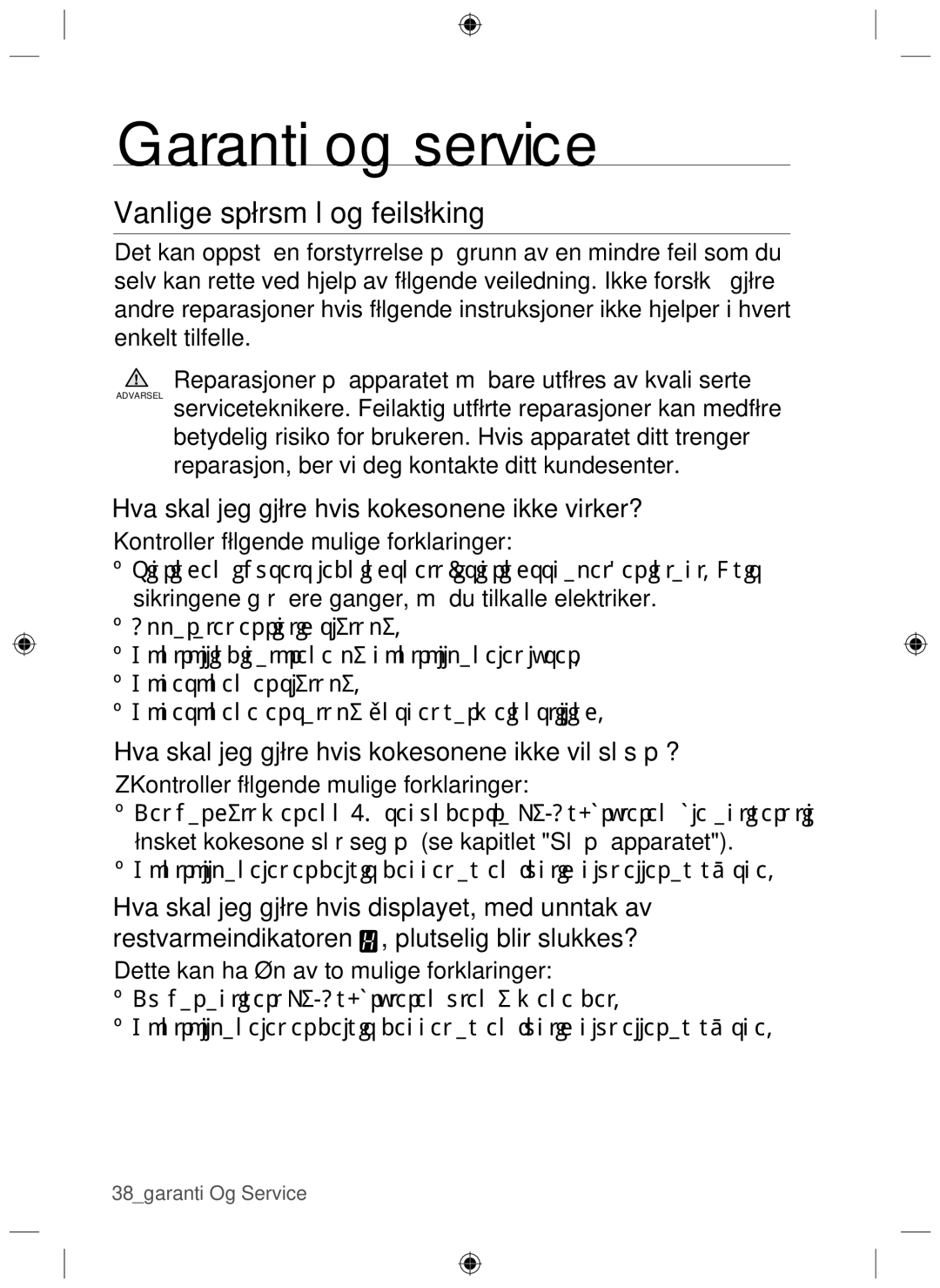 Samsung NZ64H37070K/EE manual Garanti og service, Vanlige spørsmål og feilsøking 