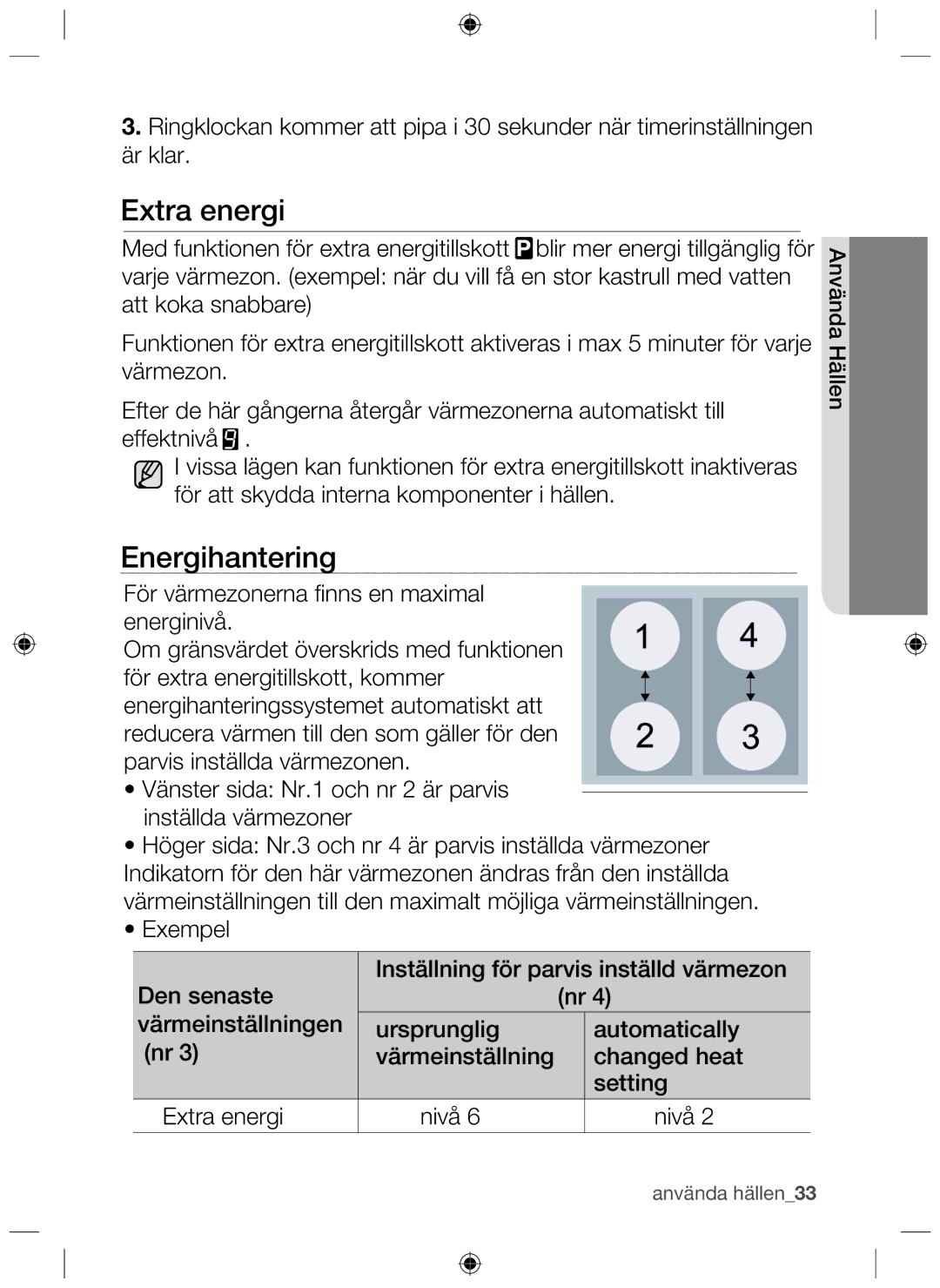 Samsung NZ64H37070K/EE manual Extra energi, Energihantering 