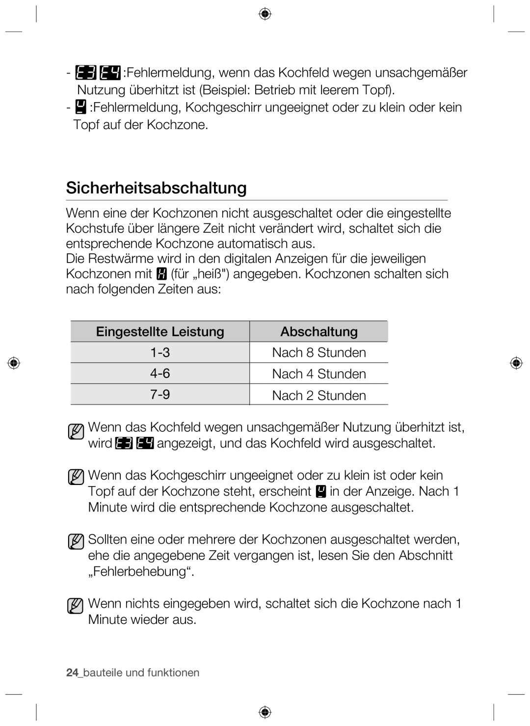 Samsung NZ64H37070K/EF, NZ64H37075K/EF manual Sicherheitsabschaltung 