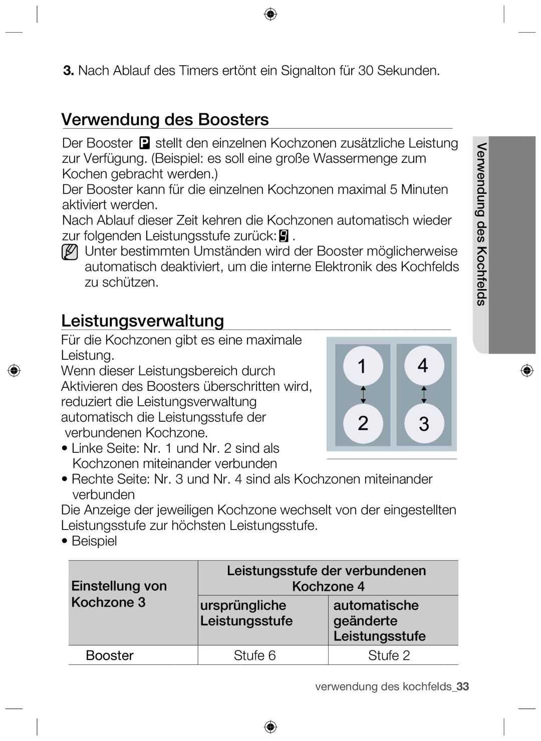 Samsung NZ64H37075K/EF, NZ64H37070K/EF manual Verwendung des Boosters, Leistungsverwaltung 