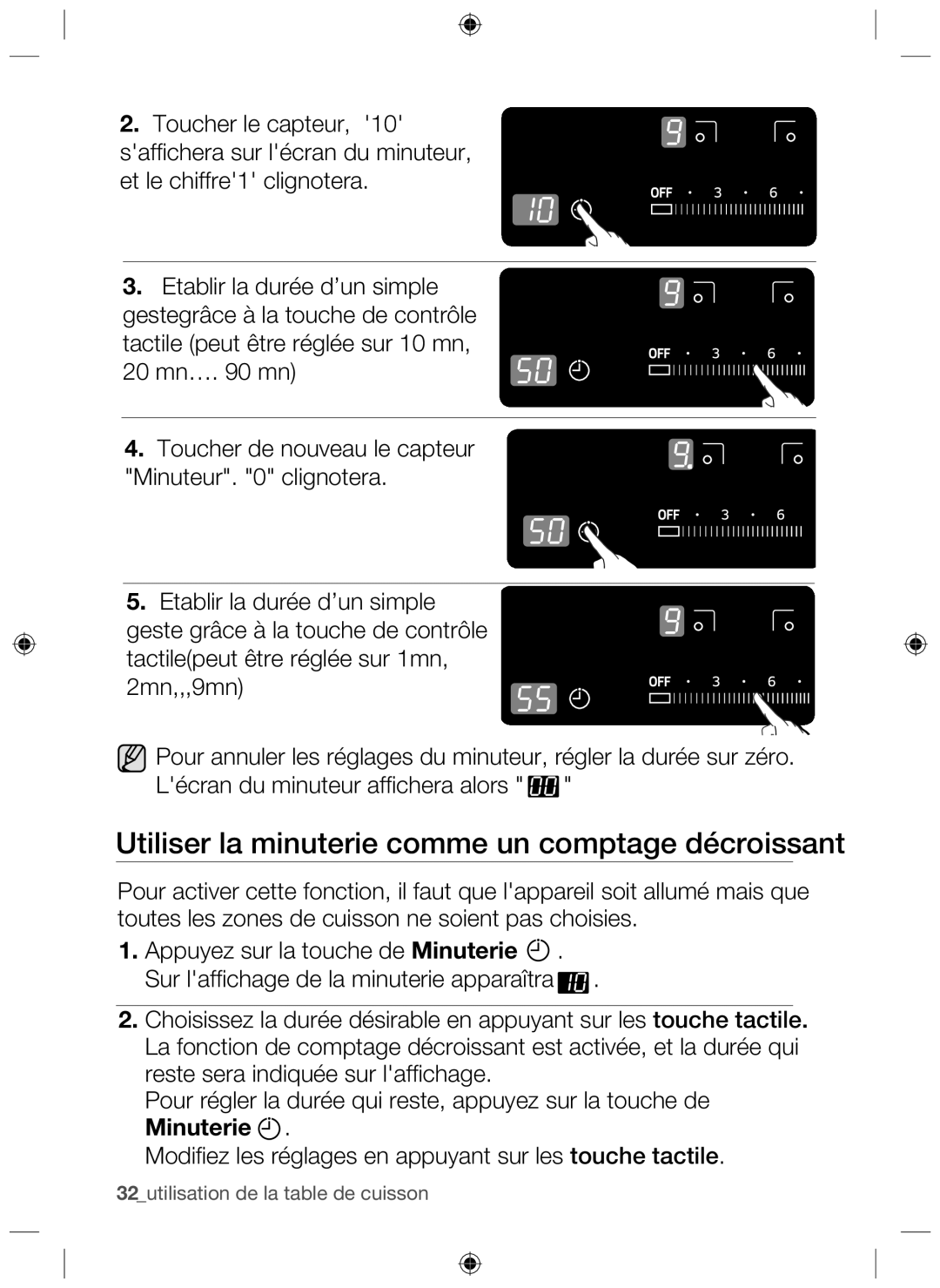 Samsung NZ64H37070K/EF, NZ64H37075K/EF manual Utiliser la minuterie comme un comptage décroissant 