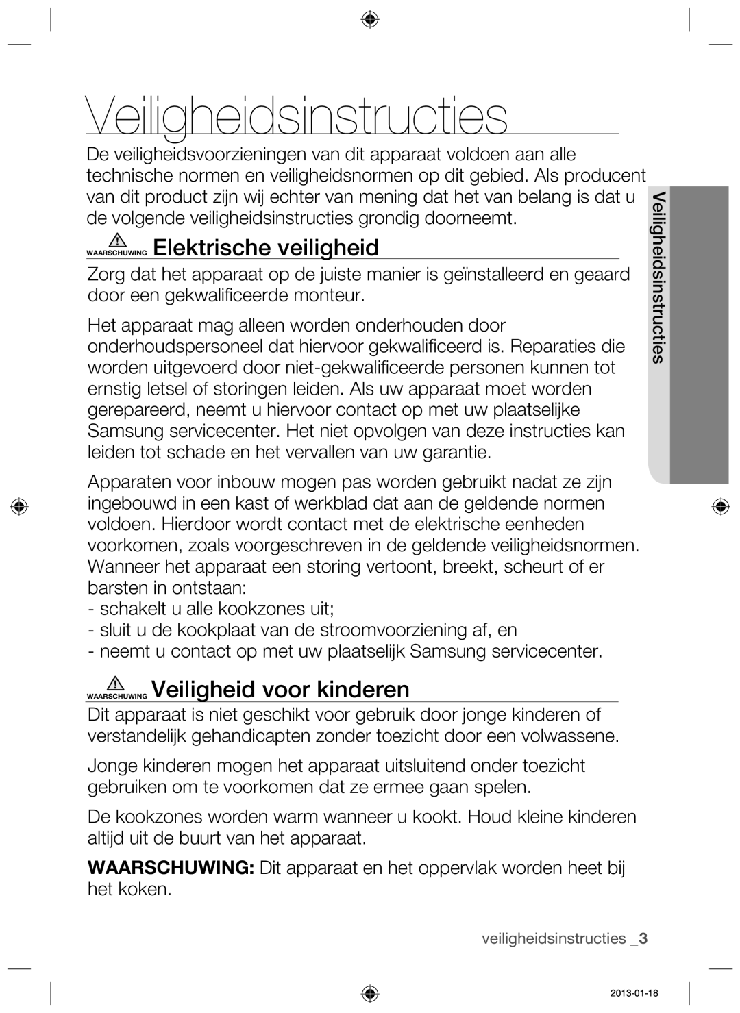 Samsung NZ64H37075K/EF Veiligheidsinstructies, Waarschuwing Elektrische veiligheid, Waarschuwing Veiligheid voor kinderen 