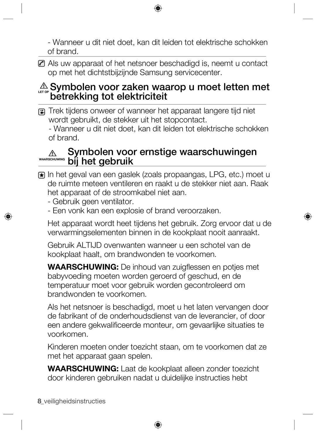 Samsung NZ64H37070K/EF, NZ64H37075K/EF manual 8veiligheidsinstructies 