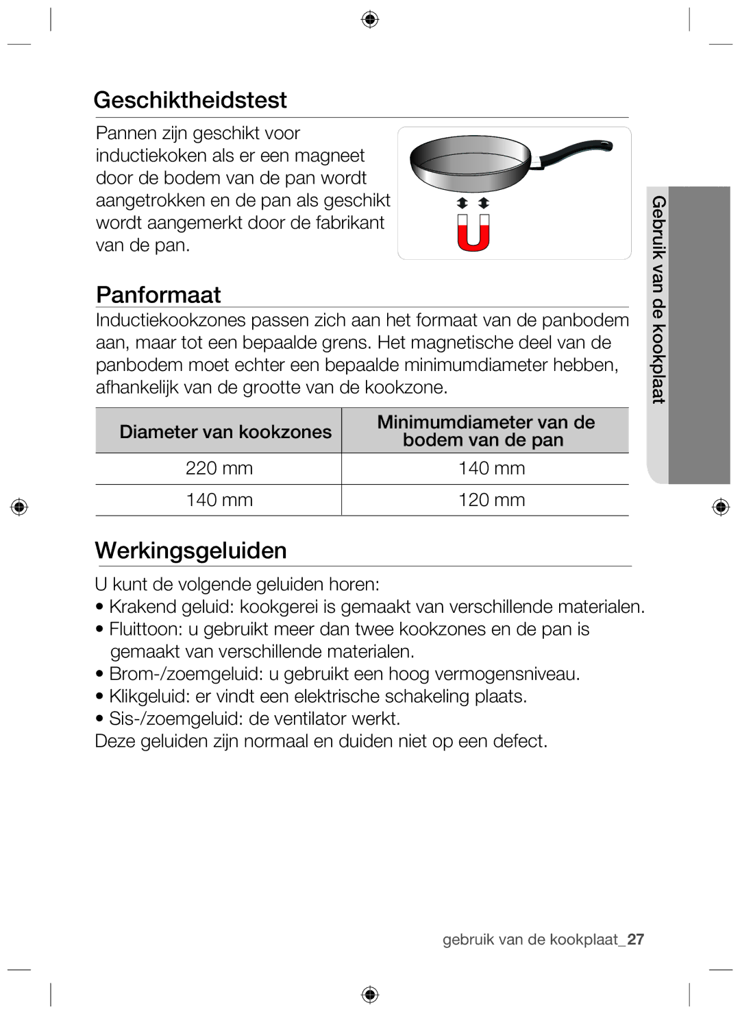 Samsung NZ64H37075K/EF, NZ64H37070K/EF manual Geschiktheidstest, Panformaat, Werkingsgeluiden 