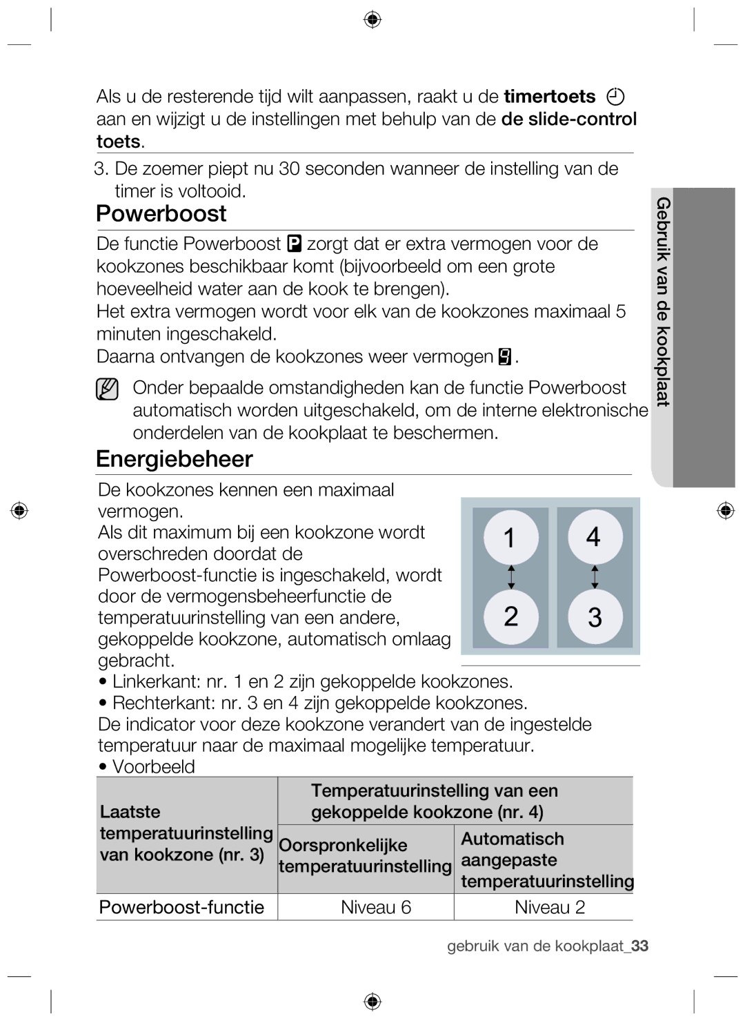 Samsung NZ64H37075K/EF, NZ64H37070K/EF manual Powerboost, Energiebeheer 