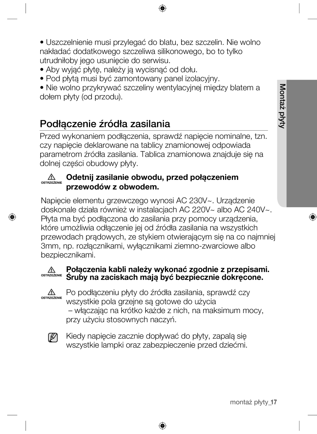 Samsung NZ64H37075K/EO, NZ64H37070K/EO manual Podłączenie źródła zasilania 