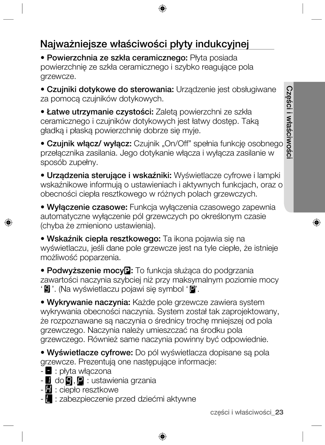 Samsung NZ64H37075K/EO, NZ64H37070K/EO manual Najważniejsze właściwości płyty indukcyjnej 