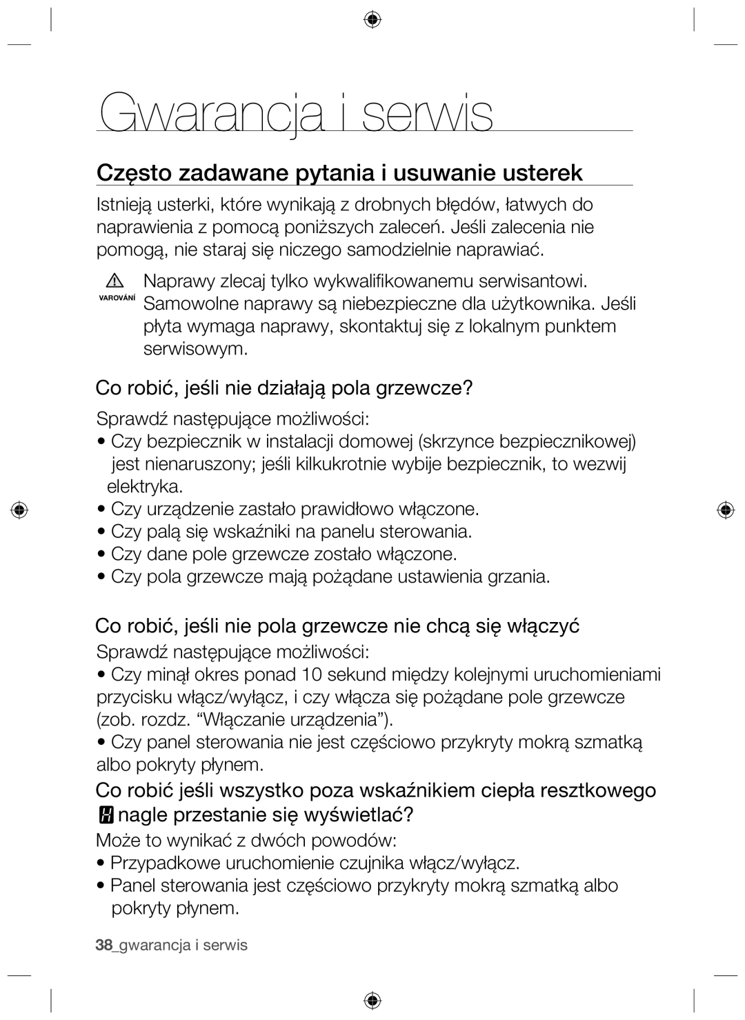 Samsung NZ64H37070K/EO, NZ64H37075K/EO manual Gwarancja i serwis, Często zadawane pytania i usuwanie usterek 