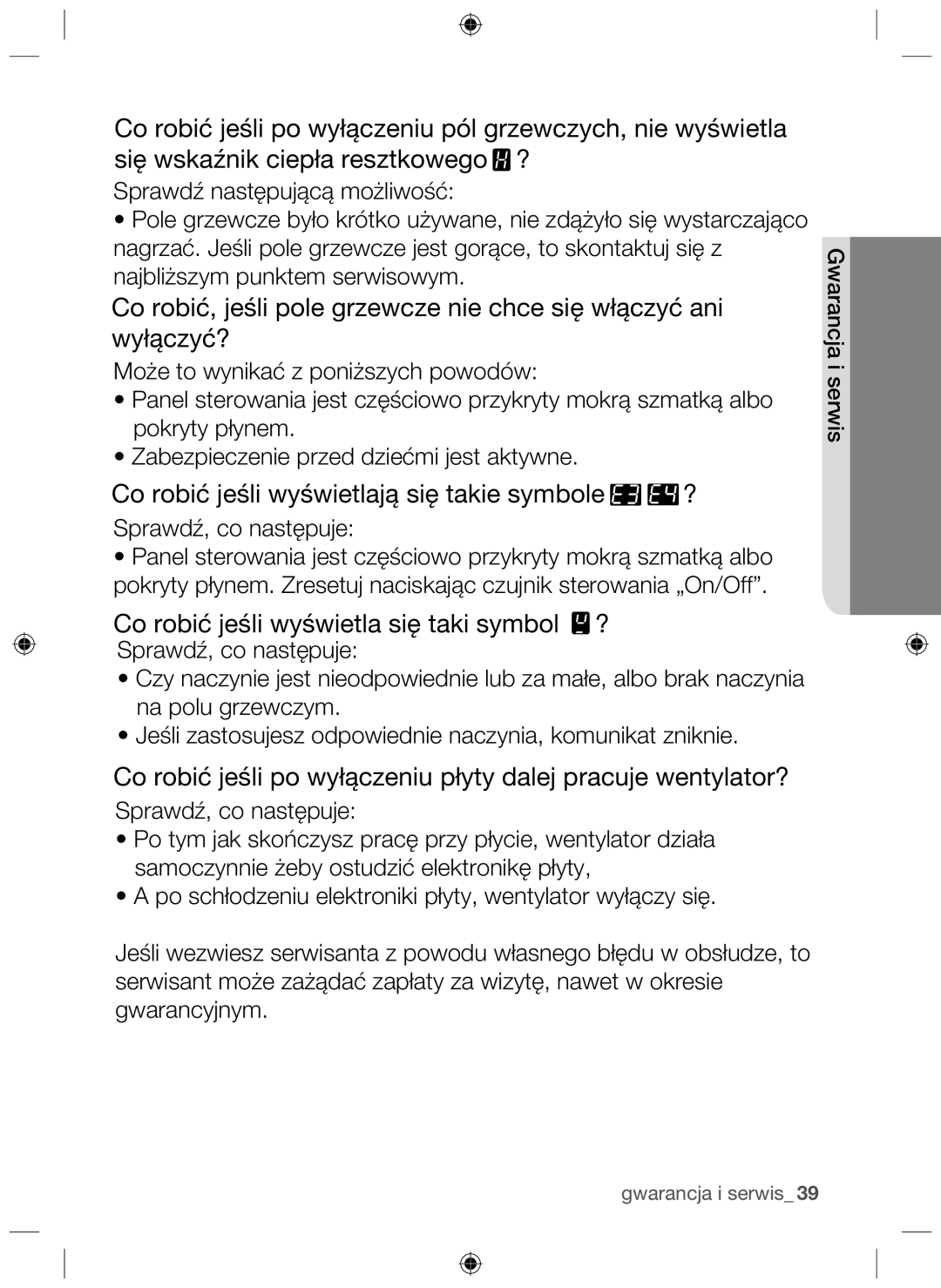 Samsung NZ64H37075K/EO, NZ64H37070K/EO manual Co robić jeśli po wyłączeniu płyty dalej pracuje wentylator? 