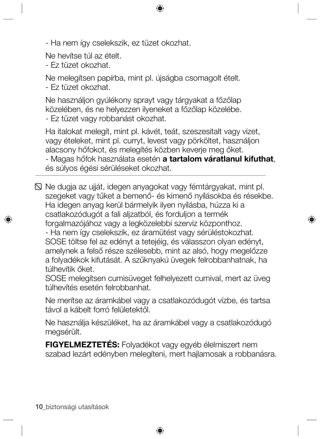 Samsung NZ64H37070K/EO manual 10biztonsági utasítások 