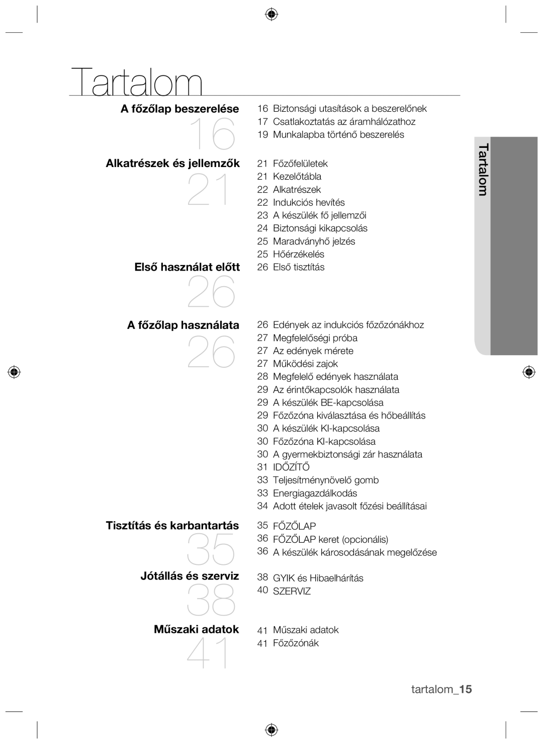 Samsung NZ64H37070K/EO manual Tartalom, Főzőlap beszerelése 