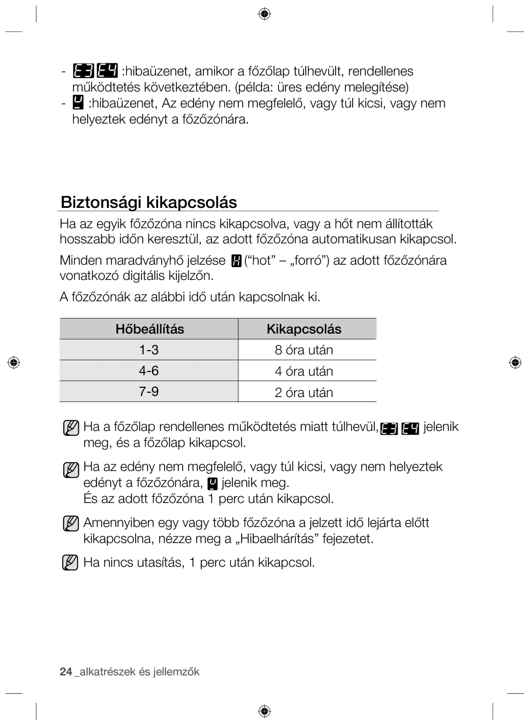 Samsung NZ64H37070K/EO manual Biztonsági kikapcsolás 